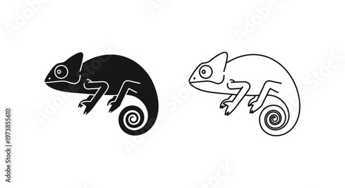 Chameleon Symbols: Unique Black and White Designs Vector