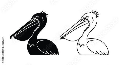 Black and White Pelican Silhouette Art Vector