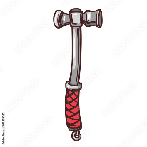 Viking hammer with metal double head and wrapped handle, ancient forge tool and warrior weapon symbol in norse culture. Vintage engraving line Viking hammer vector illustration.