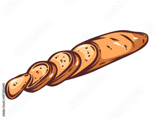 Baguette bread bakery product. French wheat loaf, traditional baked goods item. Retro line art, hand drawn baguette vector illustration.
