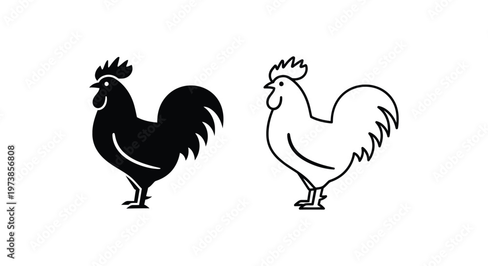 Fototapeta premium Rooster Icons: Black & White Vector Designs Vector