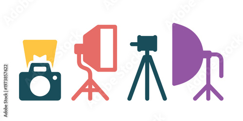 Studio Lighting Equipment Setup with Softbox Tripod Camera and Umbrella for Photography and Videography Production