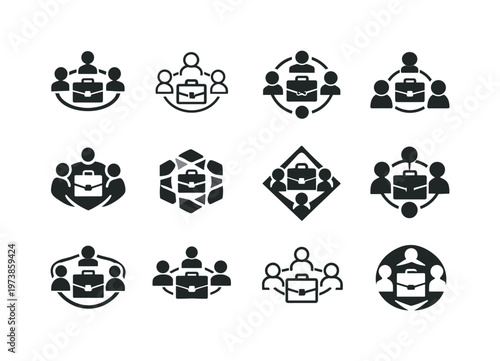 Networking strategies for career development. Icon set. Set Logo of Networking strategies for career development: business card. harmonious logo variations of
