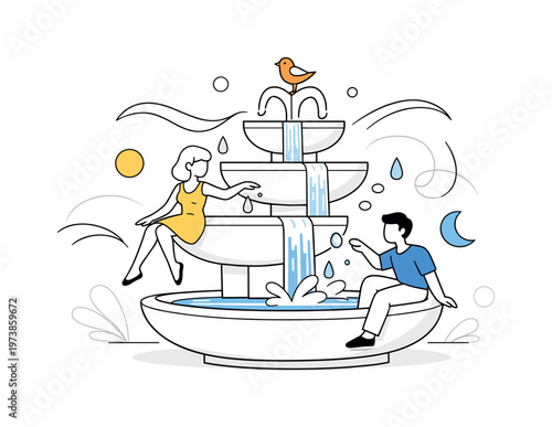 Global temperature trends. A world map with gentle heat indicators and rising lines across regions. The illustration highlights global patterns and long-term