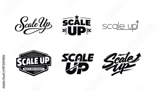 Scale Up. Set lettering. harmonious lettering variations of the same emblematic concept, each with different artistic interpretation (Elegant script with
