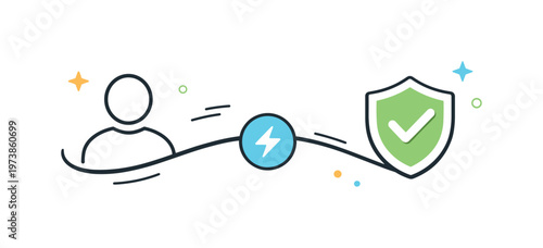 Passwordless login concept. Clean symbols of a user profile and secure access icon connected smoothly, showing instant sign-in without typing passwords. The