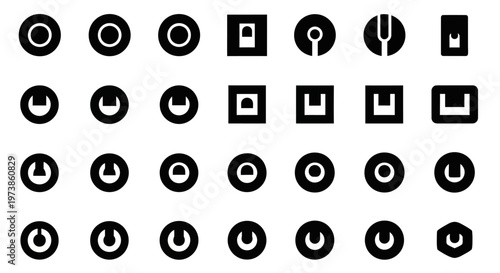 Black and white interface icons, web UI elements, 25 symbol set, vector graphics