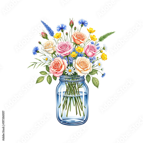 A bouquet of colorful flowers in a blue vase