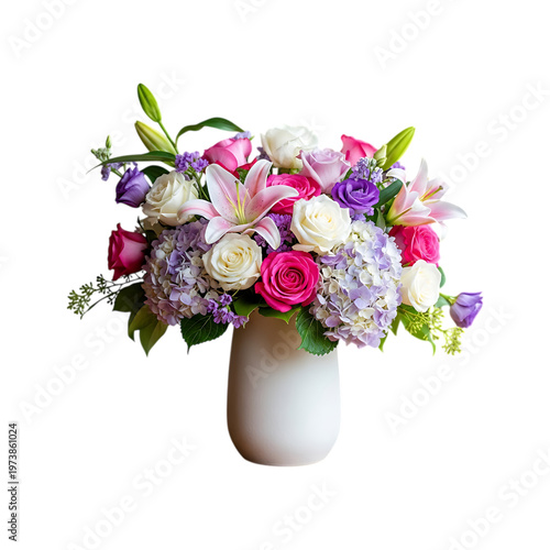 A bouquet of flowers in a white vase on a table