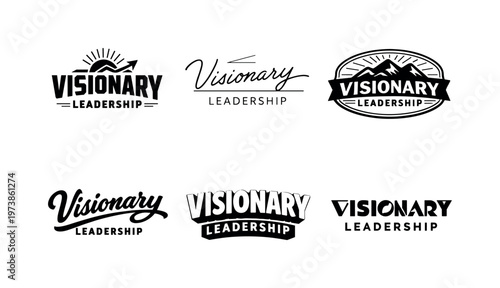 Visionary Leadership. Set lettering. harmonious lettering variations of the same emblematic concept, each with different artistic interpretation (Blocky