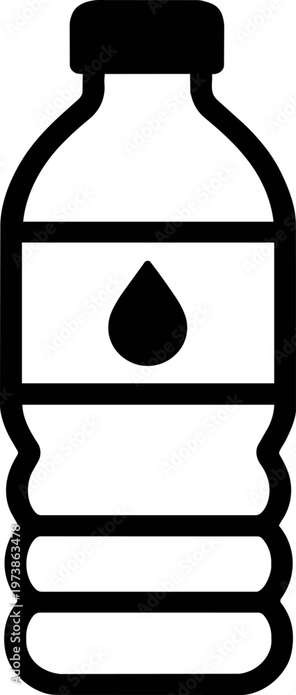 Fototapeta premium illustration of a plastic water bottle with a drop symbol on the label. Minimal black silhouette icon representing drinking water, hydration, and beverage packaging