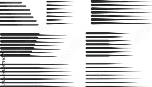 Dynamic black speed lines arranged in various horizontal patterns on a clean white background, creating a visual sense of fast motion and modern design with abstract flair