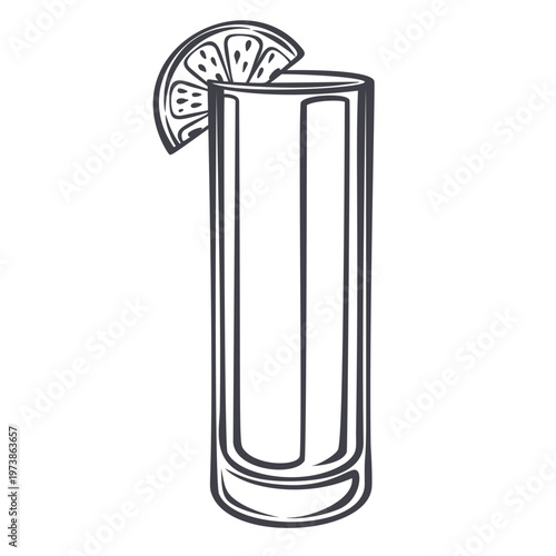 Screwdriver cocktail in tall glass with orange slice and simple citrus drink in monochrome outline. Bar menu, summer drink card and cocktail design with screwdriver, vector illustration