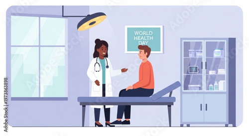 A doctor and patient in a medical office on World Health Day
