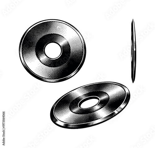 Slitter knife A circular slitting knife with sharp outer edge and central bore shown in three angles highlighting thin profile and cutting precision. Black and