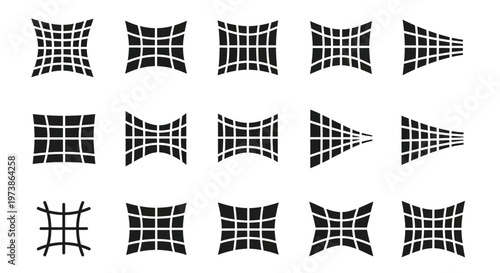 Black window blind, curtain, and shade icons, vector set of 13 window treatments, modern window coverings, home decor elements