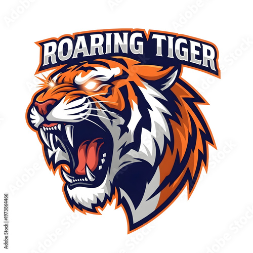 Roaring Tiger Sports Team Emblem with Glowing Eyes