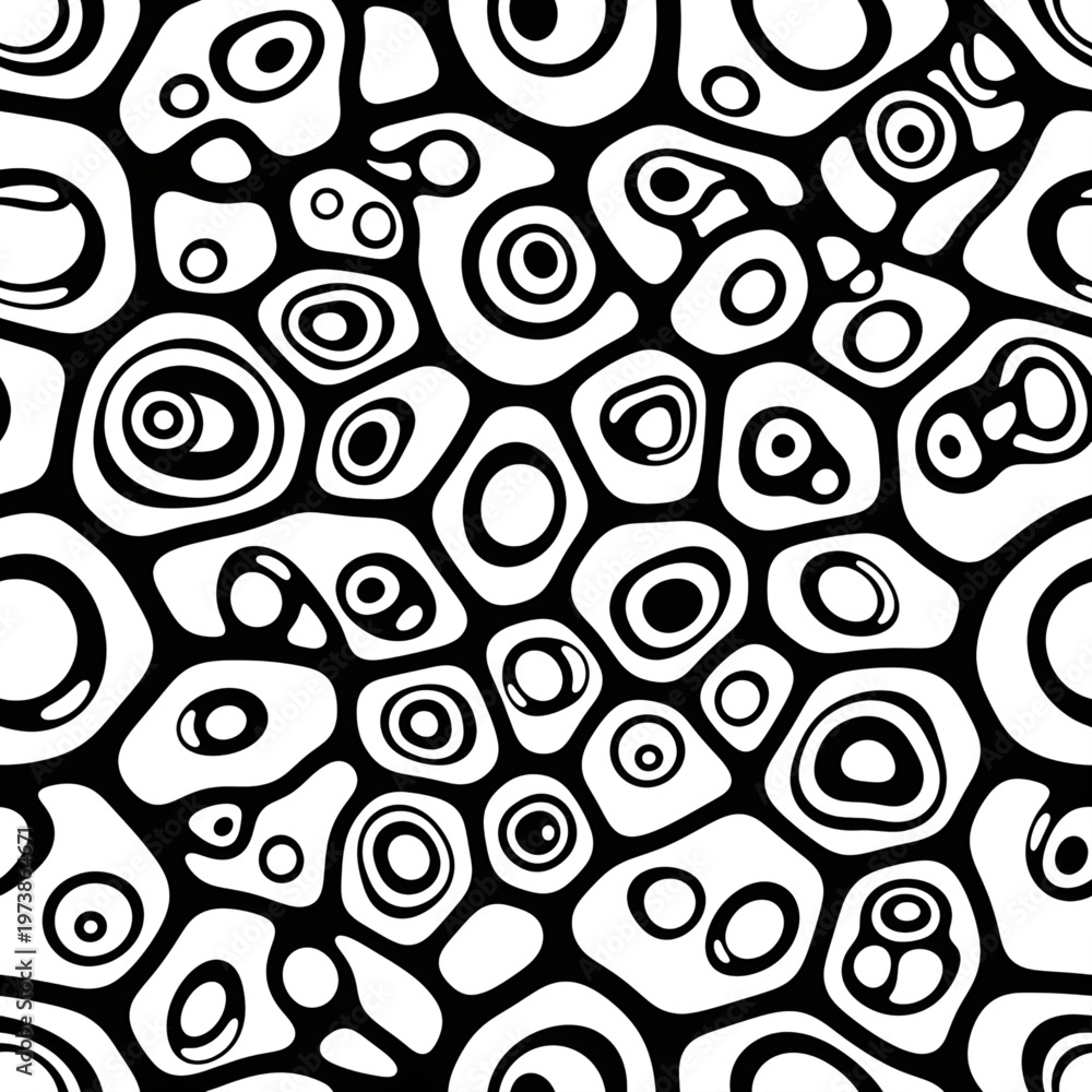 Fototapeta premium Seamless Abstract Biological Cell Pattern in Black and White