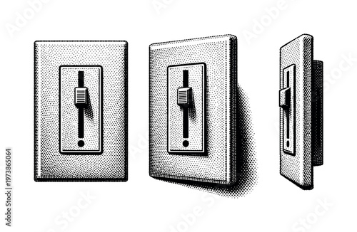 Dimmer light switch shown as a wall-mounted dimmer with a vertical slider control and integrated faceplate, presented as a single object. Black and white dot