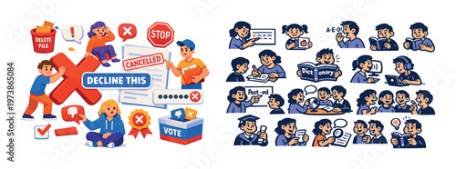 Decline this isometric composition with unhealthy food warning icons, junk food rejection elements, sugar and fat symbols, and healthy lifestyle choice concept. Colorful vector-style set for nutrition