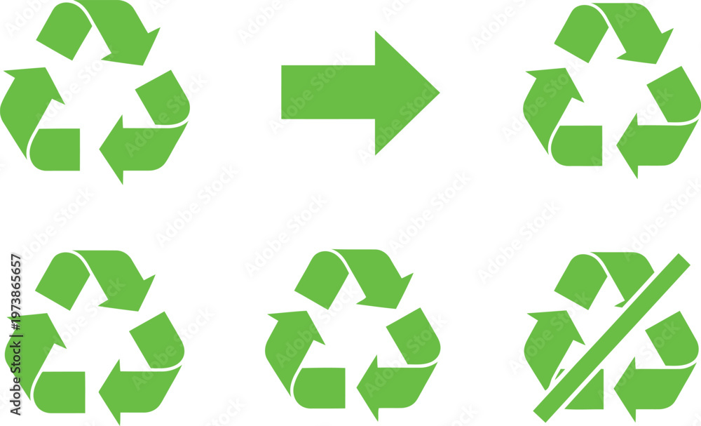 Fototapeta premium Visual representation of recycling symbol transformations and prohibition Vector