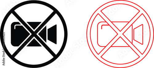 Prohibition symbols for recording devices in a circular format with variations Vector