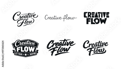 Creative Flow. Set lettering. harmonious lettering variations of the same emblematic concept, each with different artistic interpretation (Elegant script with