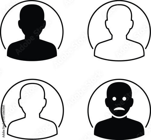 Four abstract silhouetted faces with varying expressions in a grid layout Vector