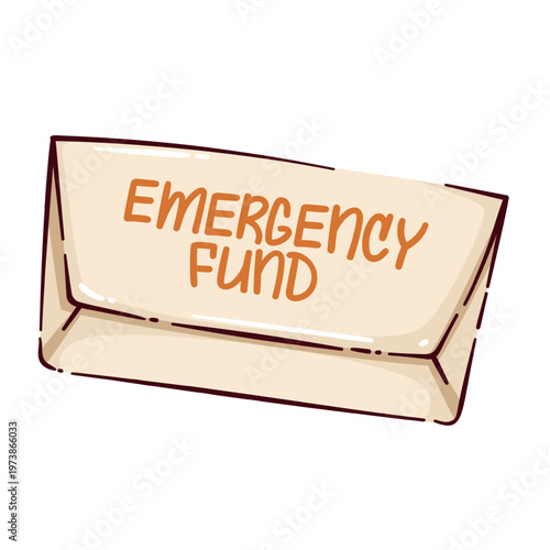 Emergency fund envelope with folded paper shape, showing cash reserve, backup savings and home budget security. A practical personal planning symbol built around emergency fund, vector illustration.