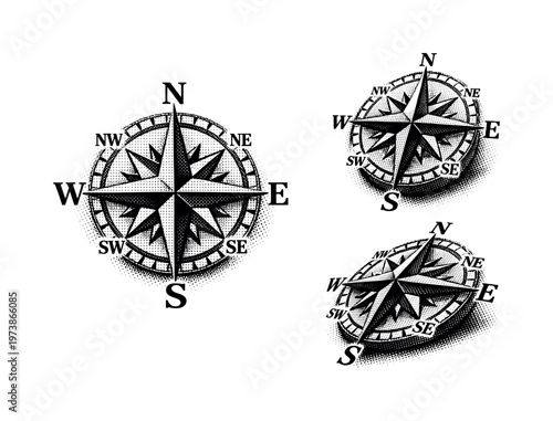 Compass Rose ? classic nautical compass rose. A detailed nautical compass rose with cardinal and intercardinal points presented as a single object shown in