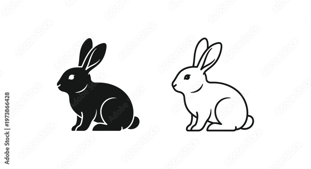 Fototapeta premium Yin Yang Rabbit Symbol Black White Balance Vector