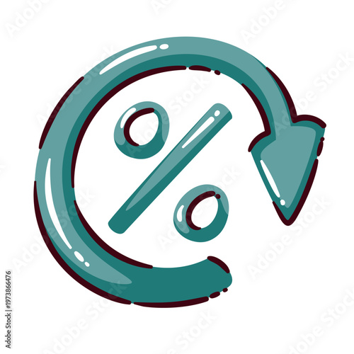 Percent sign with circular arrow, showing interest rate, return, loan terms and changing financial conditions. Practical symbol of personal planning for savings and debt decisions, vector illustration
