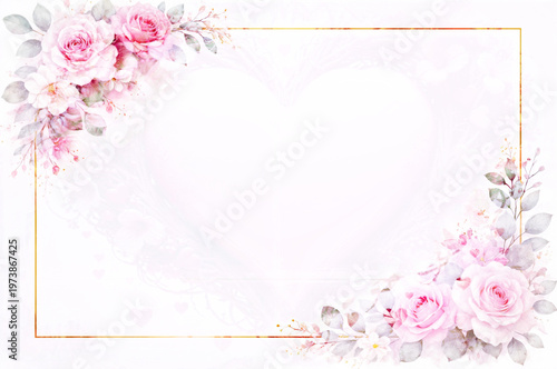 Blank Floral Business Card Template with White Flowers and Elegant Border