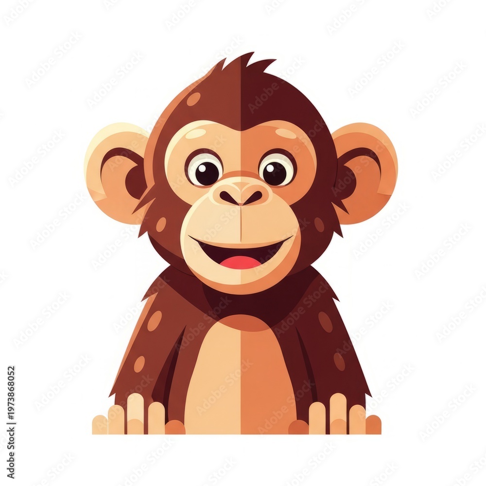 Fototapeta premium Chimpanzee vector illustration isolated on white background. Cartoon and minimal primate animal suitable for mascots, education, logos, and wildlife-themed designs.