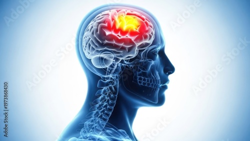 Traumatic brain injury, a serious neurological condition, visualizing head trauma damage, depicting pain, cognitive impairment, essential for medical diagnosis and public health awareness