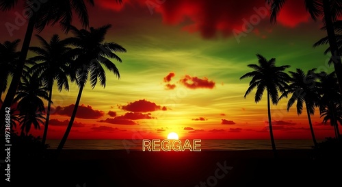 Reggae vibrant tropical sunset background
