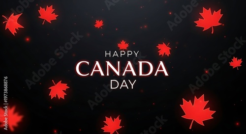 Happy Canada Day with maple leaves
