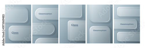 Liquid glass morphism vector design featuring translucent rectangular panels with soft shadows. Modern UI elements for mobile application interface, website background, and digital art project.