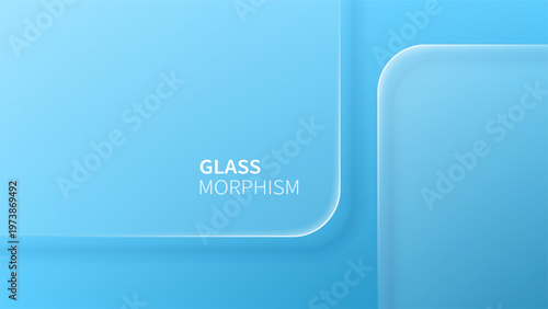 Liquid glass morphism background with translucent blue geometric rectangle layers. Modern abstract interface design element for web UI or mobile app presentation. Creative graphic style.