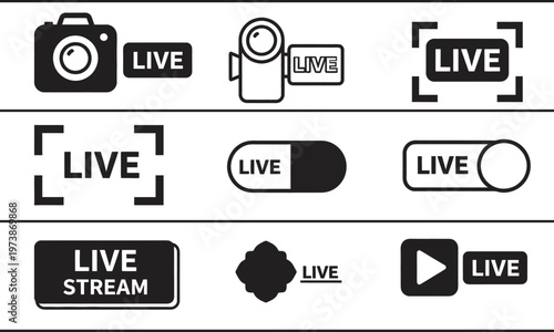 Live stream and broadcast icons for modern digital content interfaces. Live Streaming Icons Collection