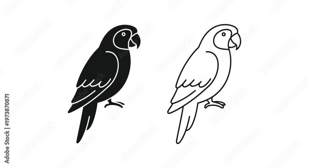 Fototapeta premium Black and White Parrot Illustrations - Simple Bird Art Vector