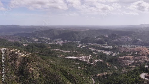 Valley of Queenstown town Queen River from Lyell highway lookout in Tasmania.j