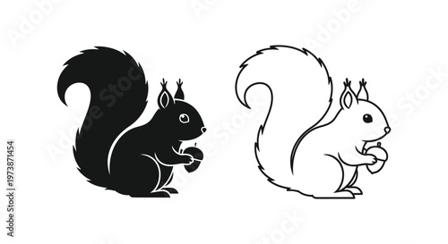 Cute Cartoon Squirrels Holding Acorns - Adorable Animal Sketches Vector