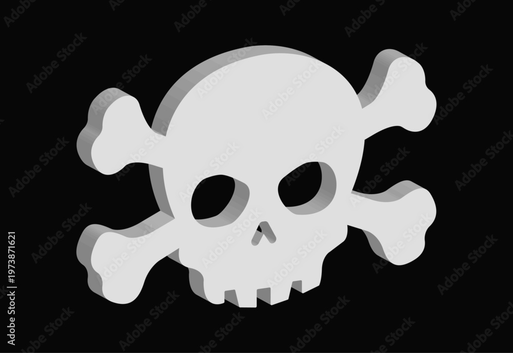 Obraz premium 3D Skull and Crossbones Icon – Minimal Cartoon Style White Pirate Symbol Isolated on Black Background