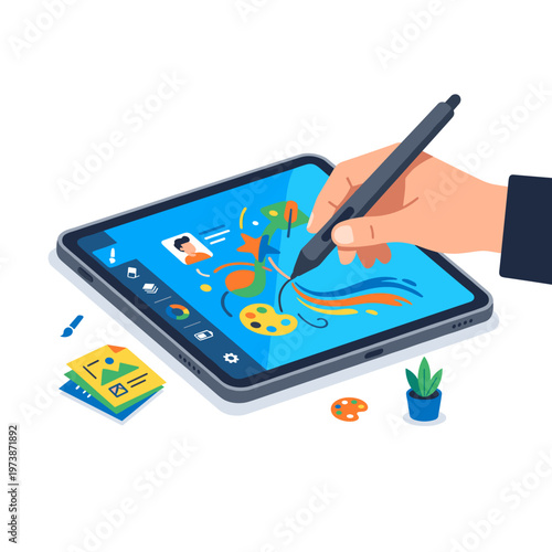 Digital artist drawing on a tablet with a stylus pen