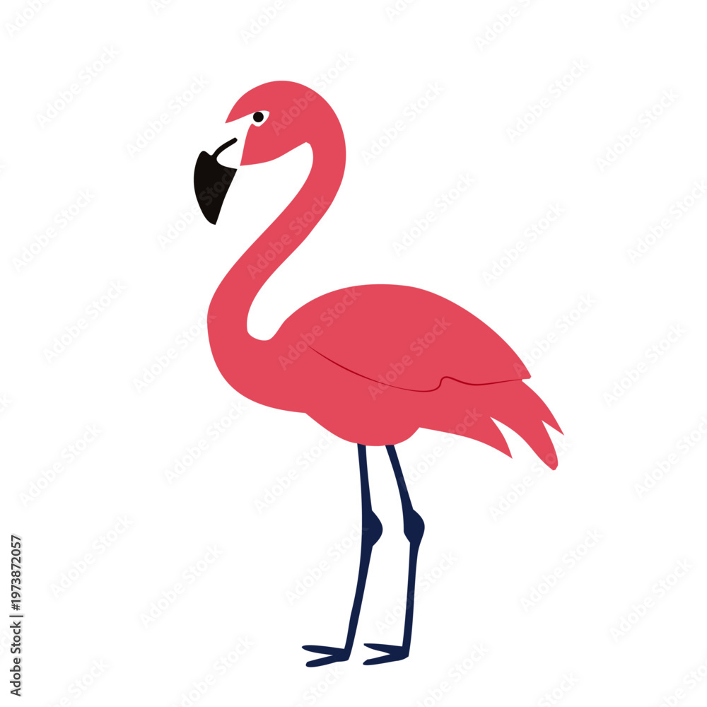 Obraz premium Cute Flamingo Bird Flat Vector Illustration, Tropical Animal Design for Summer, Beach and Wildlife Theme