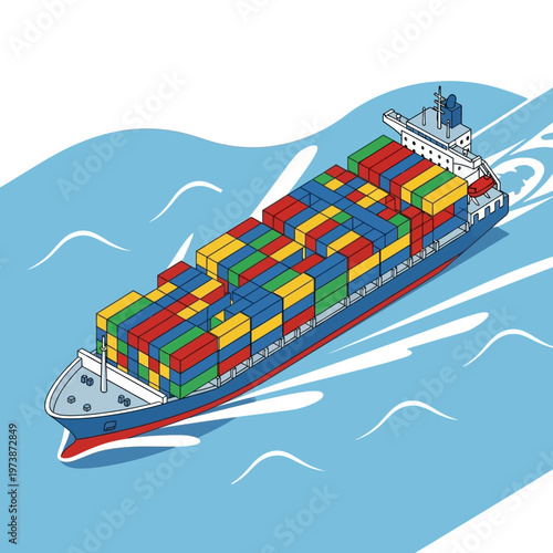 Cargo Ship Carrying Colorful Containers on the Ocean.