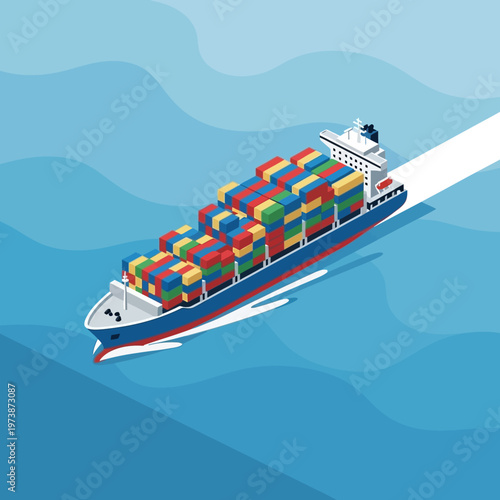 Cargo Ship Transporting Colorful Containers Across the Ocean.