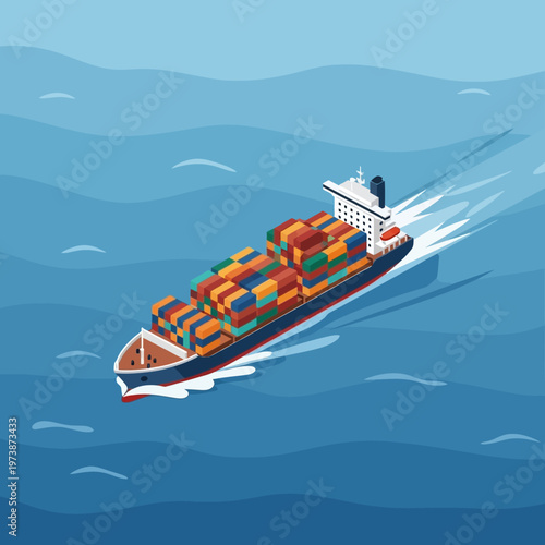 Cargo Ship Carrying Containers on the Ocean.