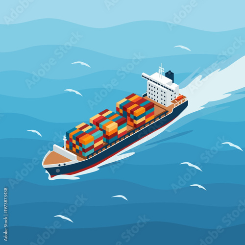 Cargo Ship Carrying Containers on the Ocean, Maritime Transport.